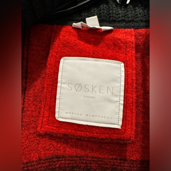 Sosken Red Plaid Wool & Down Fringe Jacket XS - Picture 5 of 5